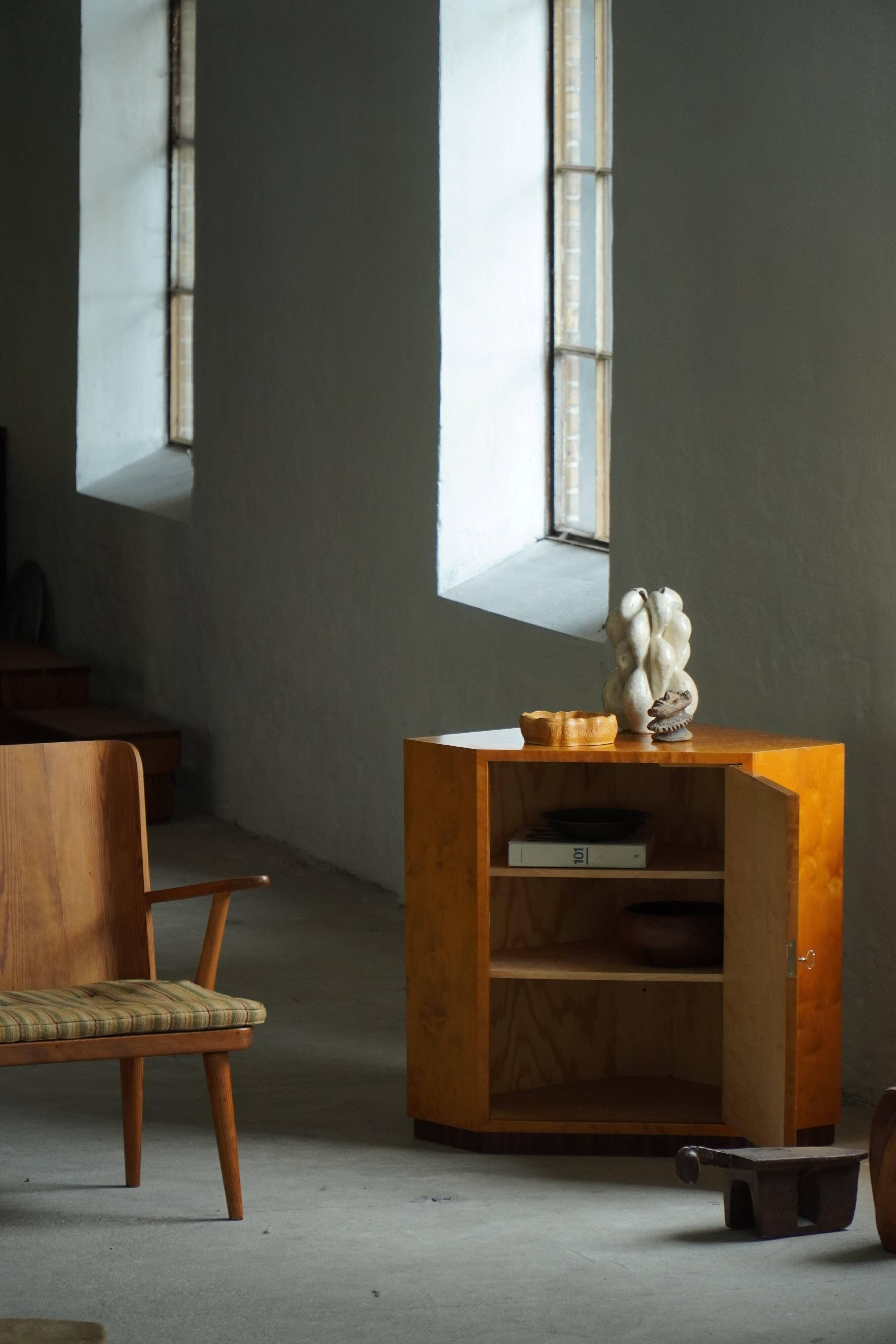 Early 20th century, Art Deco Swedish corner furniture in birch, 1930s.