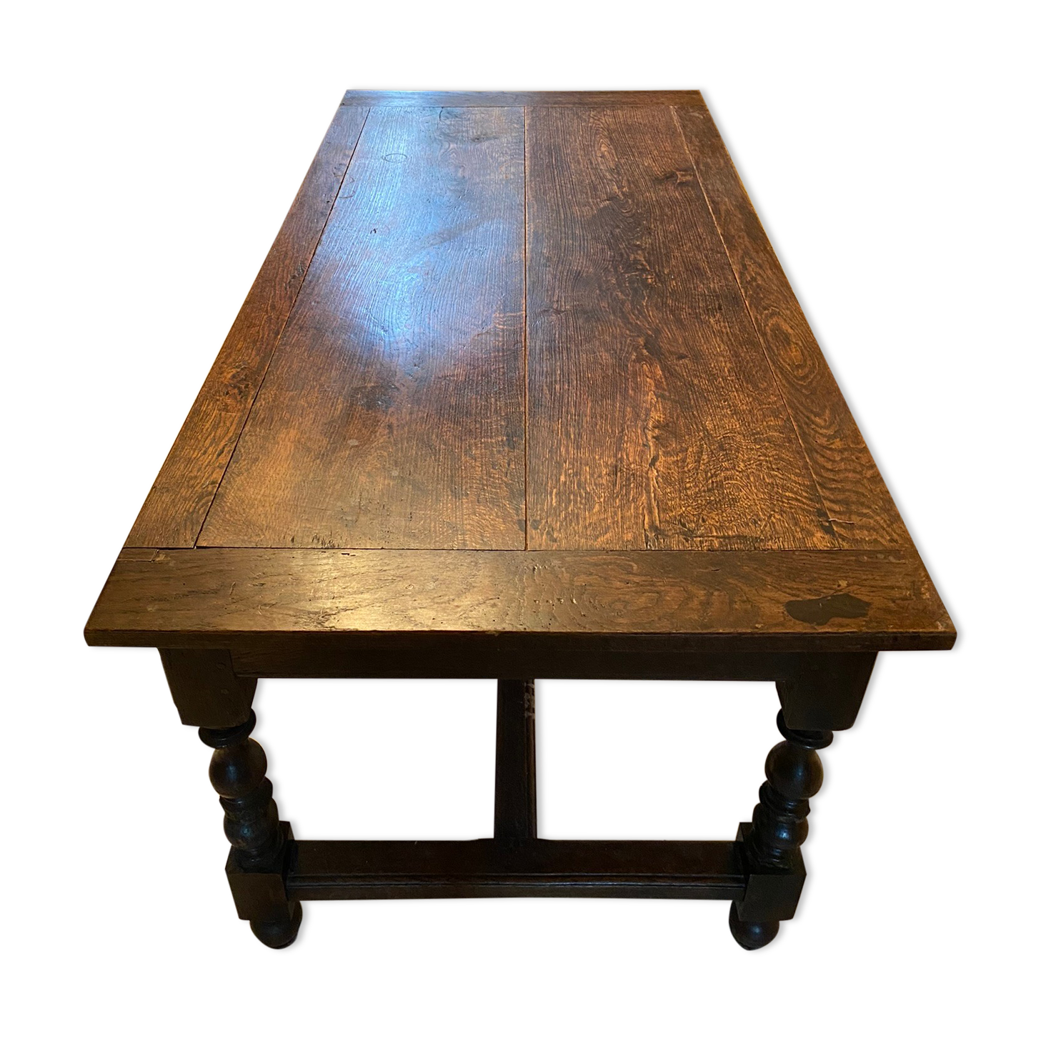 Table de ferme ancienne 19éme en chêne massif avec grand tiroir bois tourné
