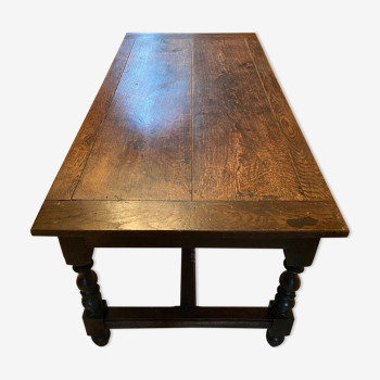 Table de ferme ancienne 19éme en chêne massif avec grand tiroir bois tourné