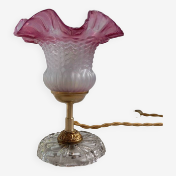 Lampe de table verre tulipe dépoli blanc et violet
