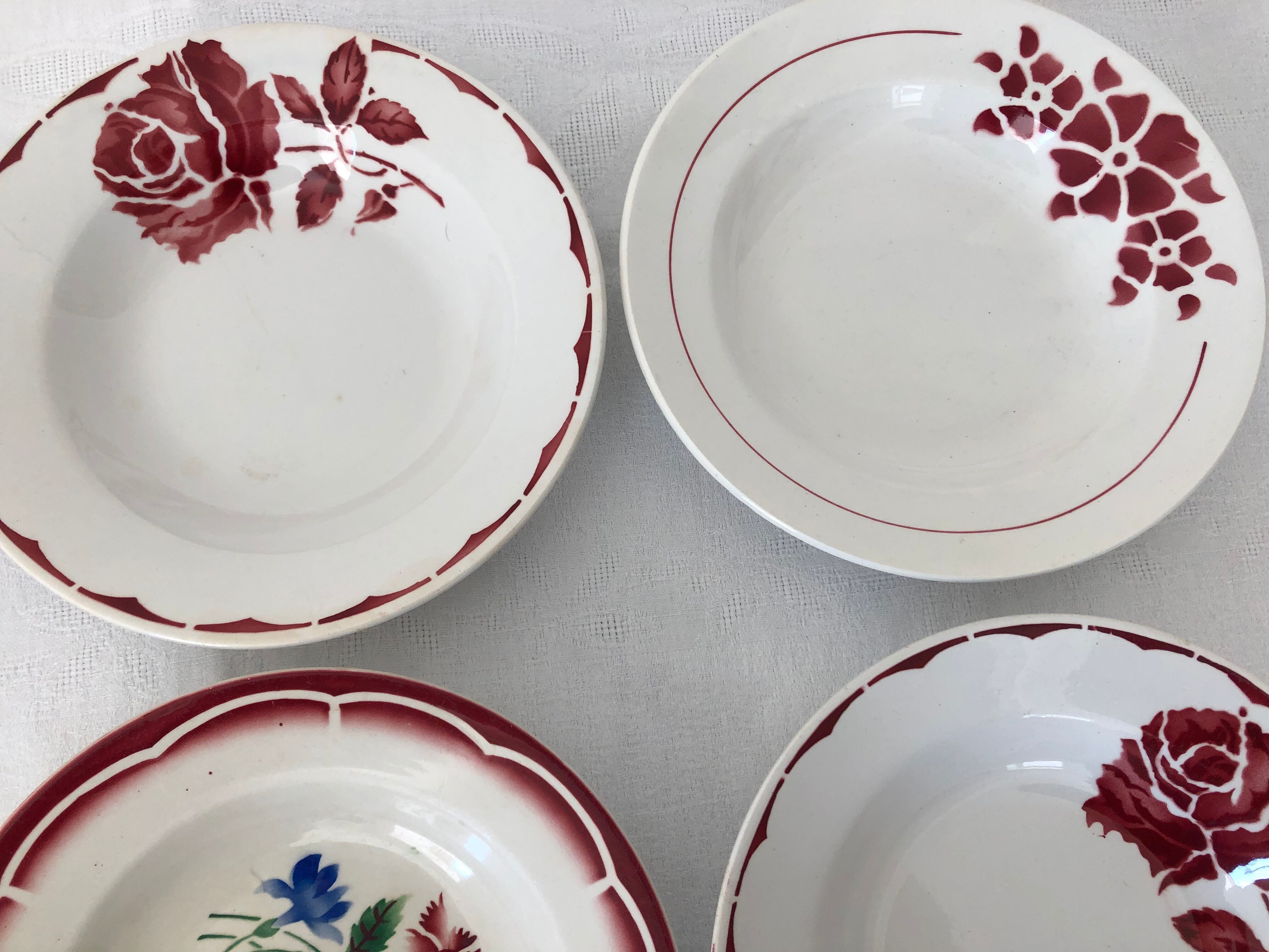 6 vintage faience plates mismatched