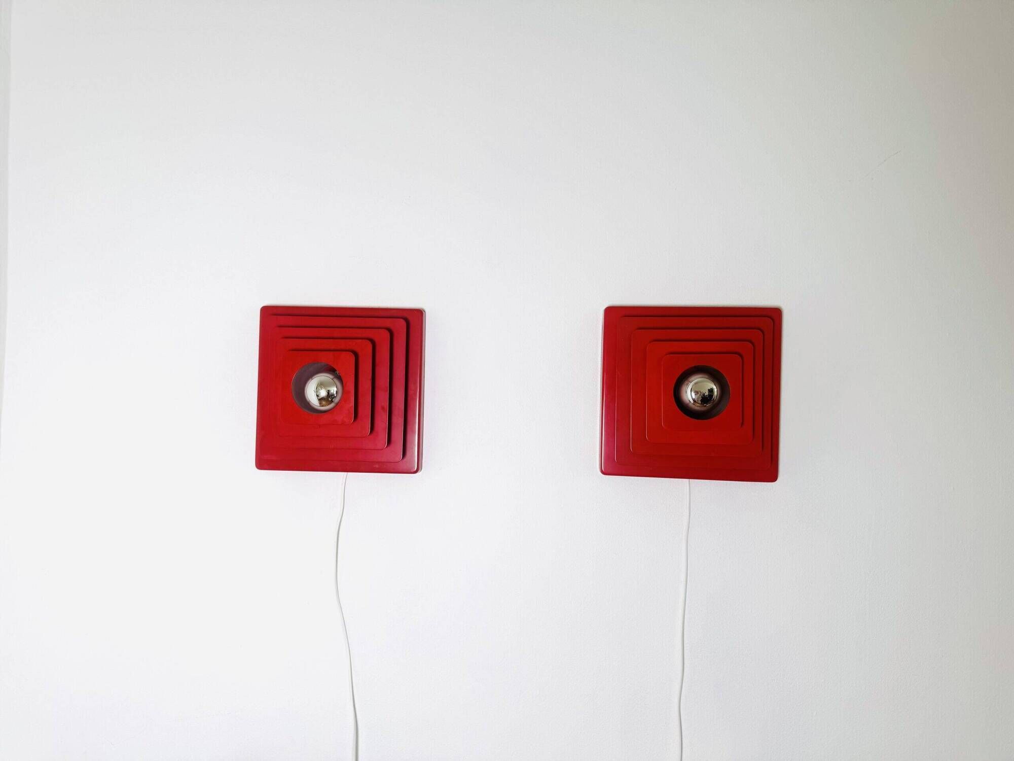 Multi-Layered Pyramid Wall Lamps In Red By Hustadt Leuchten, Germany 1970S
