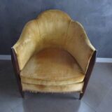 Art Deco yellow velvet armchair - moustache backrest