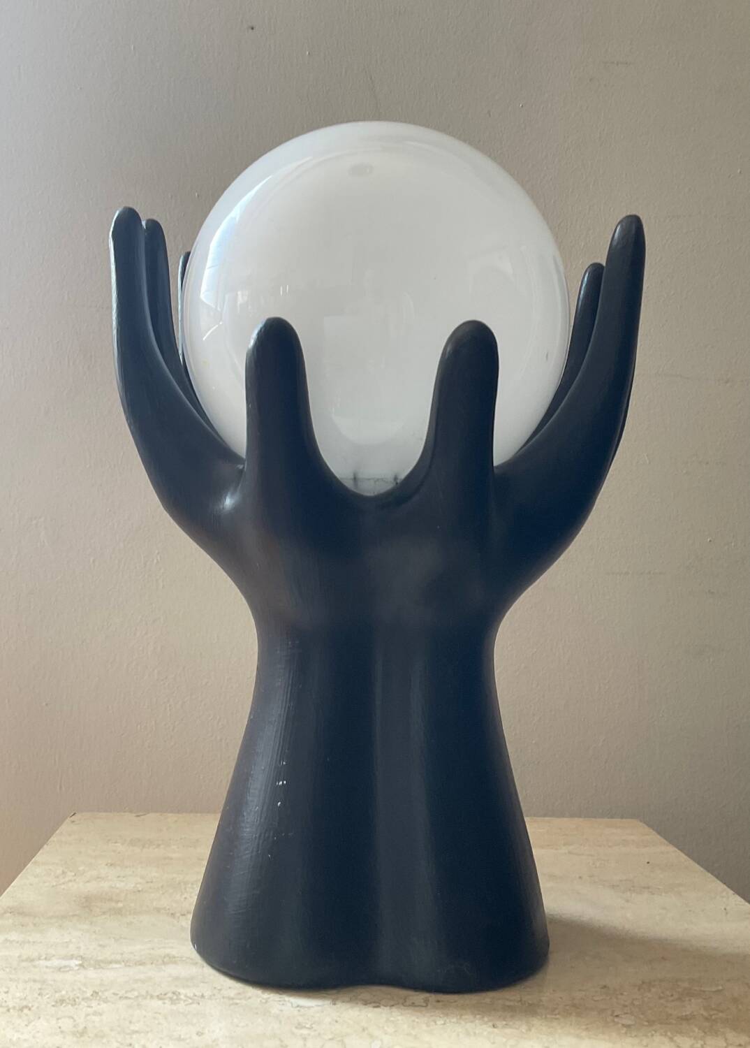 Hand lamp from the 70s in ceramic and opaline