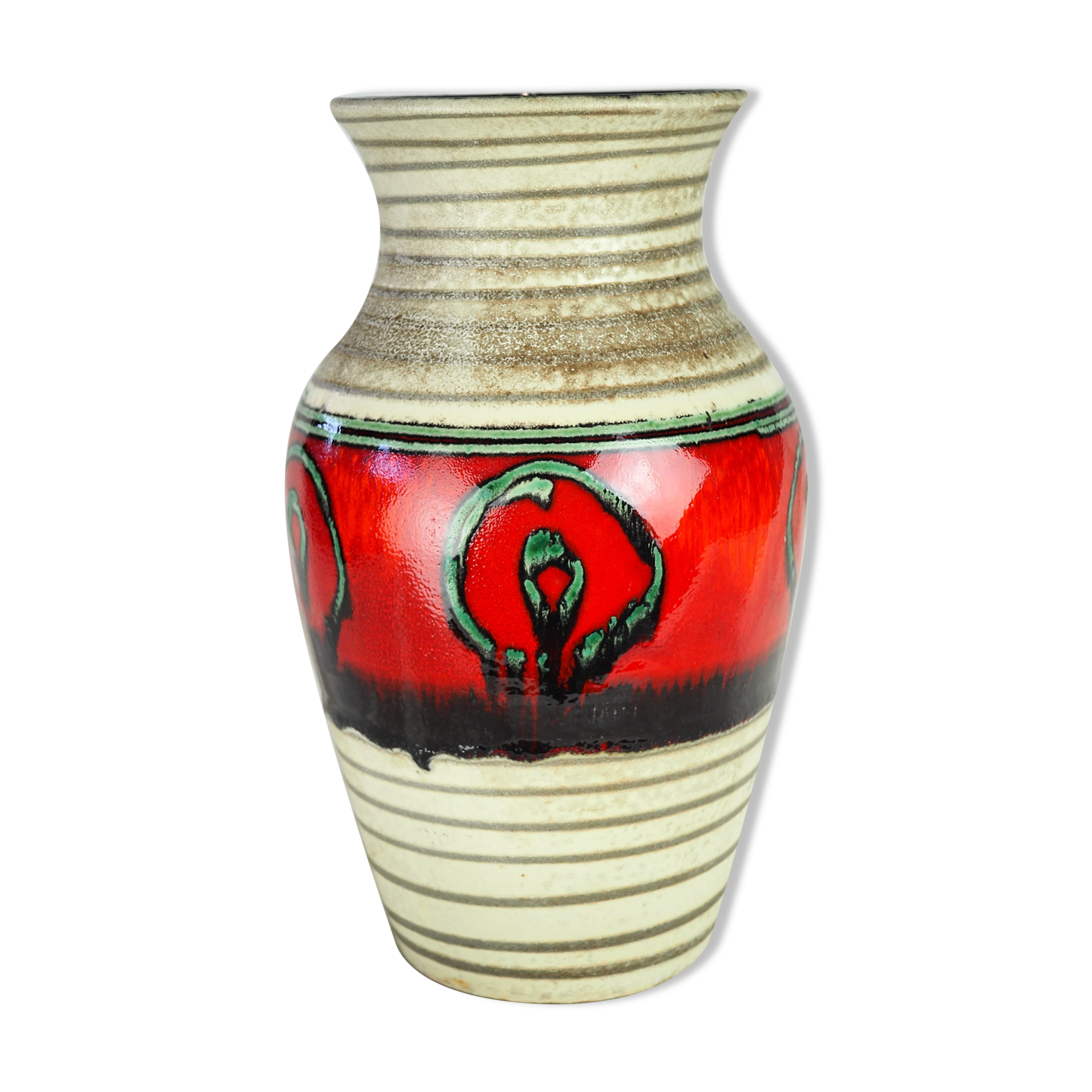 Frieze vase with green and red round