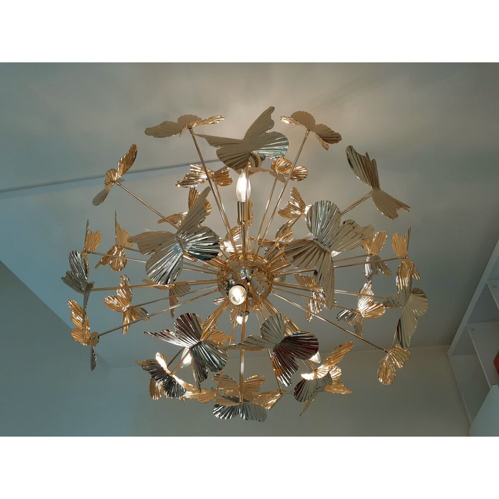 Striped brass chandelier