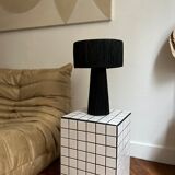 Minimalist black raffia bedside table lamp