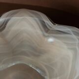 Vintage Murano glass bowl, flower-shaped centerpiece with transparent glass and white streaks, Italian 1980s