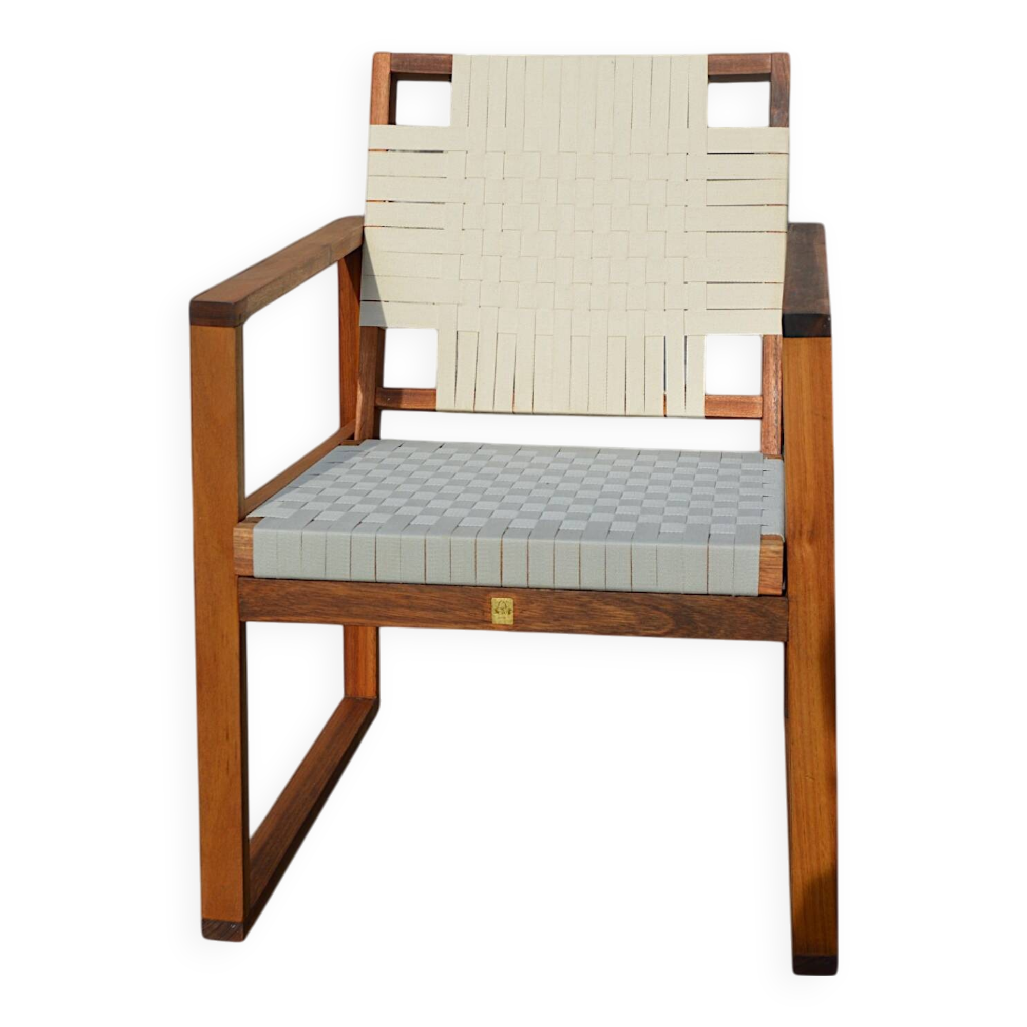 Teak armchair with woven seat