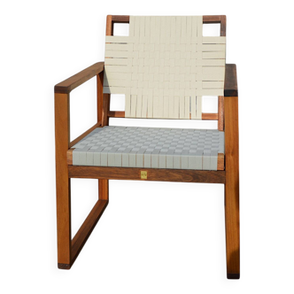 Fauteuil en teck et assise tressée