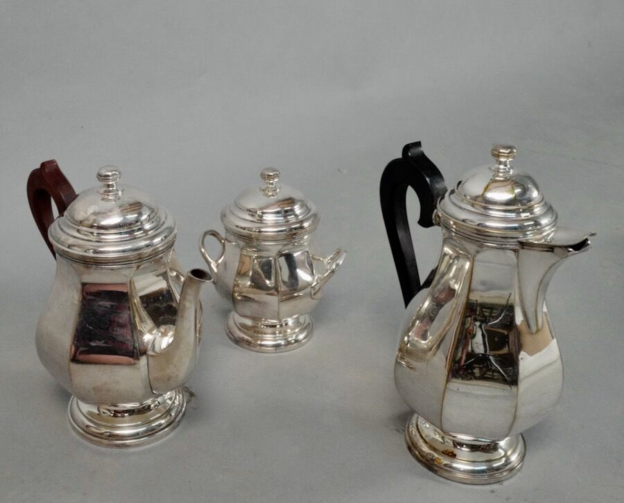 Coffee and tea service silver metal 3 pieces