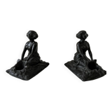 Serre-livres Art nouveau en régule figurant une femme, 1900