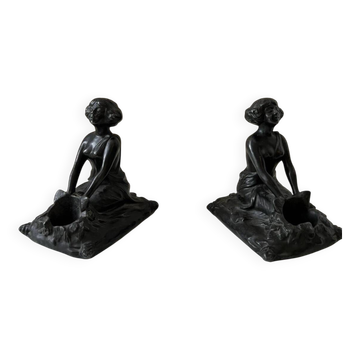 Art Nouveau spelter bookends, depicting an oriental woman, circa 1900