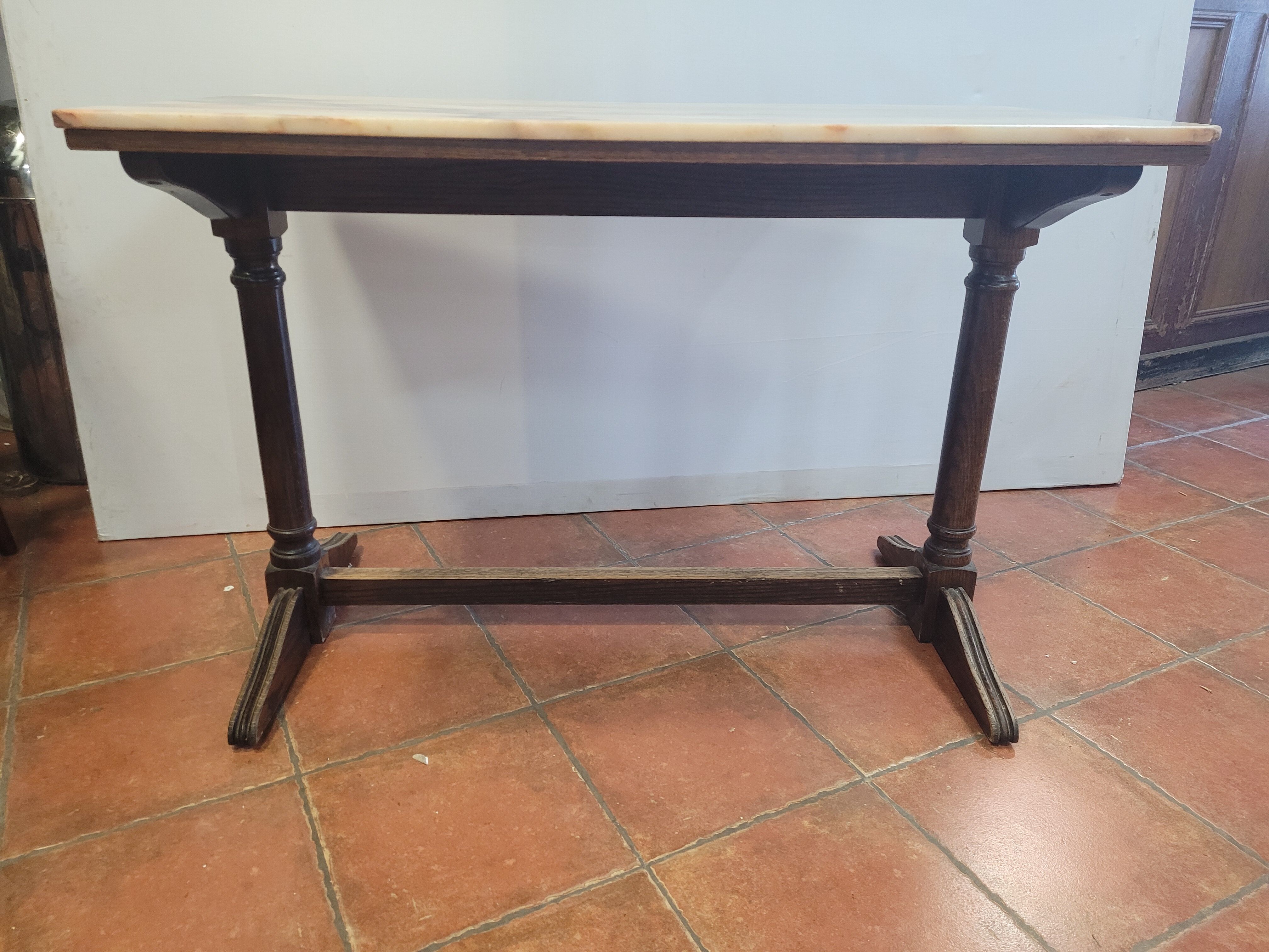 Bistro table oak base over marble