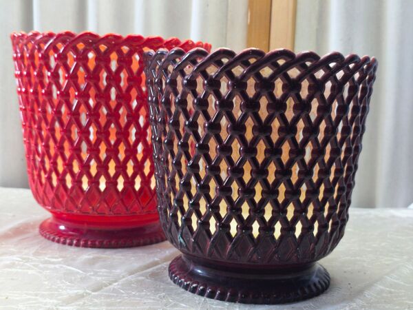Paire de cache-pots vintage SYLA – Made in France – Rouge et bordeaux