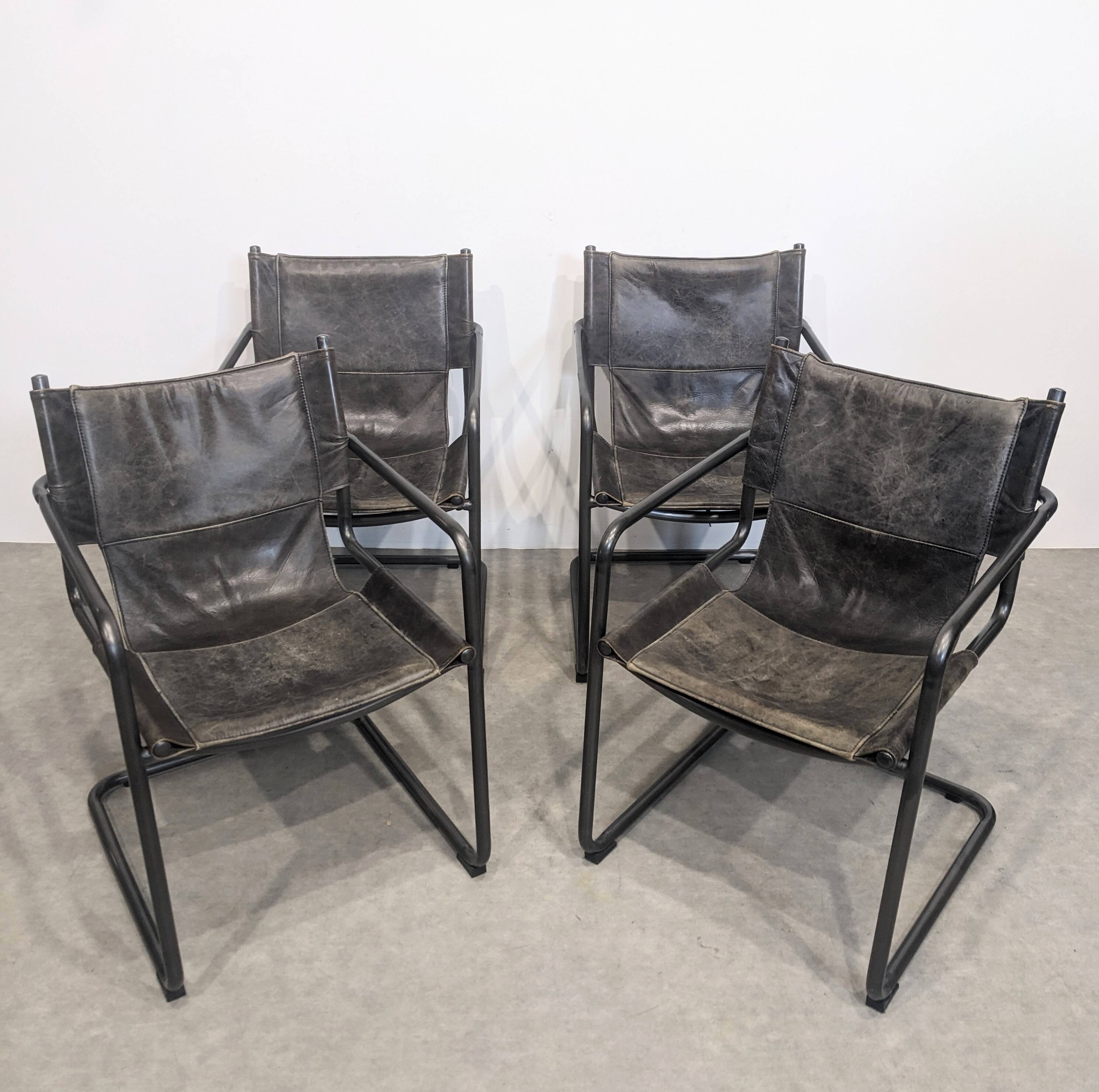 Four vintage Bauhaus tubular chairs.