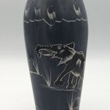 Soapstone soliflore vase, hand carved and painted in africa