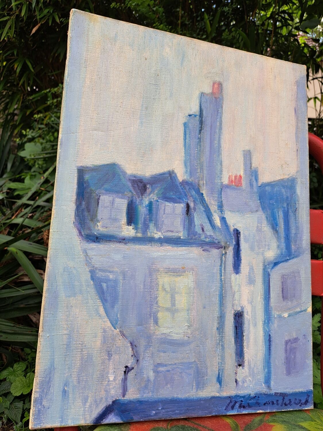 Canvas signed "blue houses"