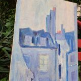Canvas signed "blue houses"