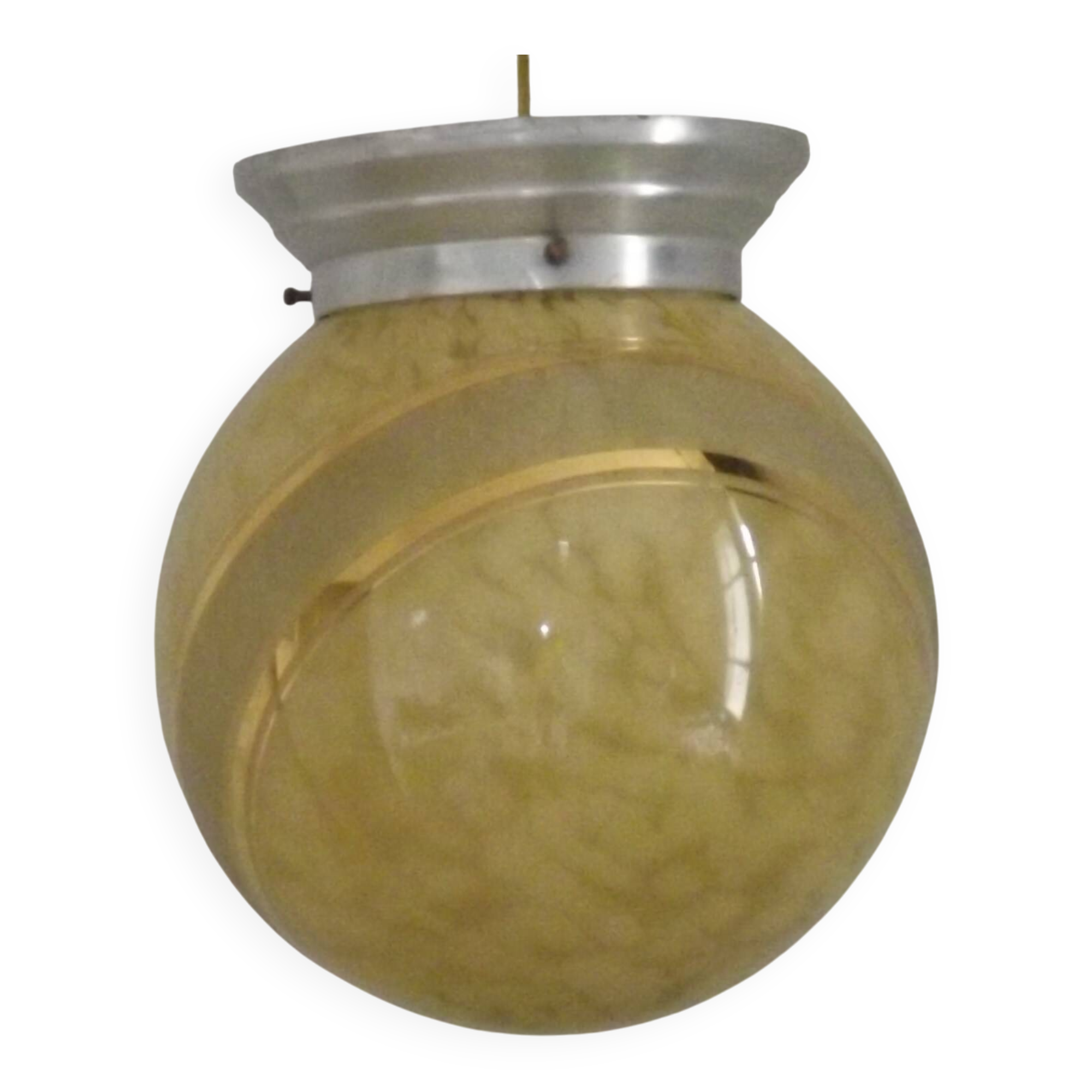 French Art Deco Ceiling Light Yellow & Gold Clichy Shade Metal Fitting 5464