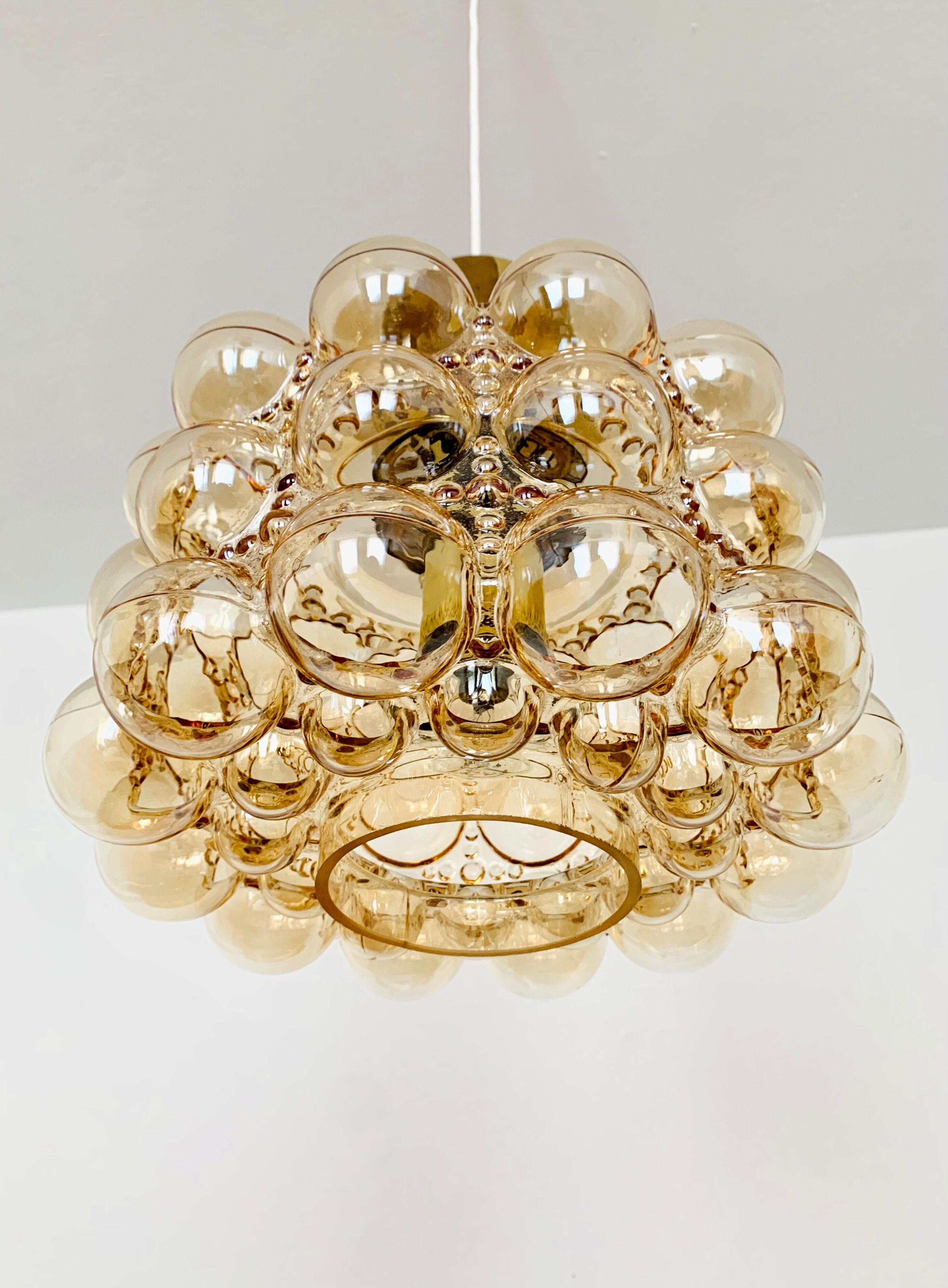 1 of 2 Large Bubble Glass Pendant Lamps by Helena Tynell for Glashütte Limb