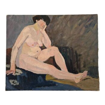 Portrait of nude in the studio - oil by Myriem Bordes 1923