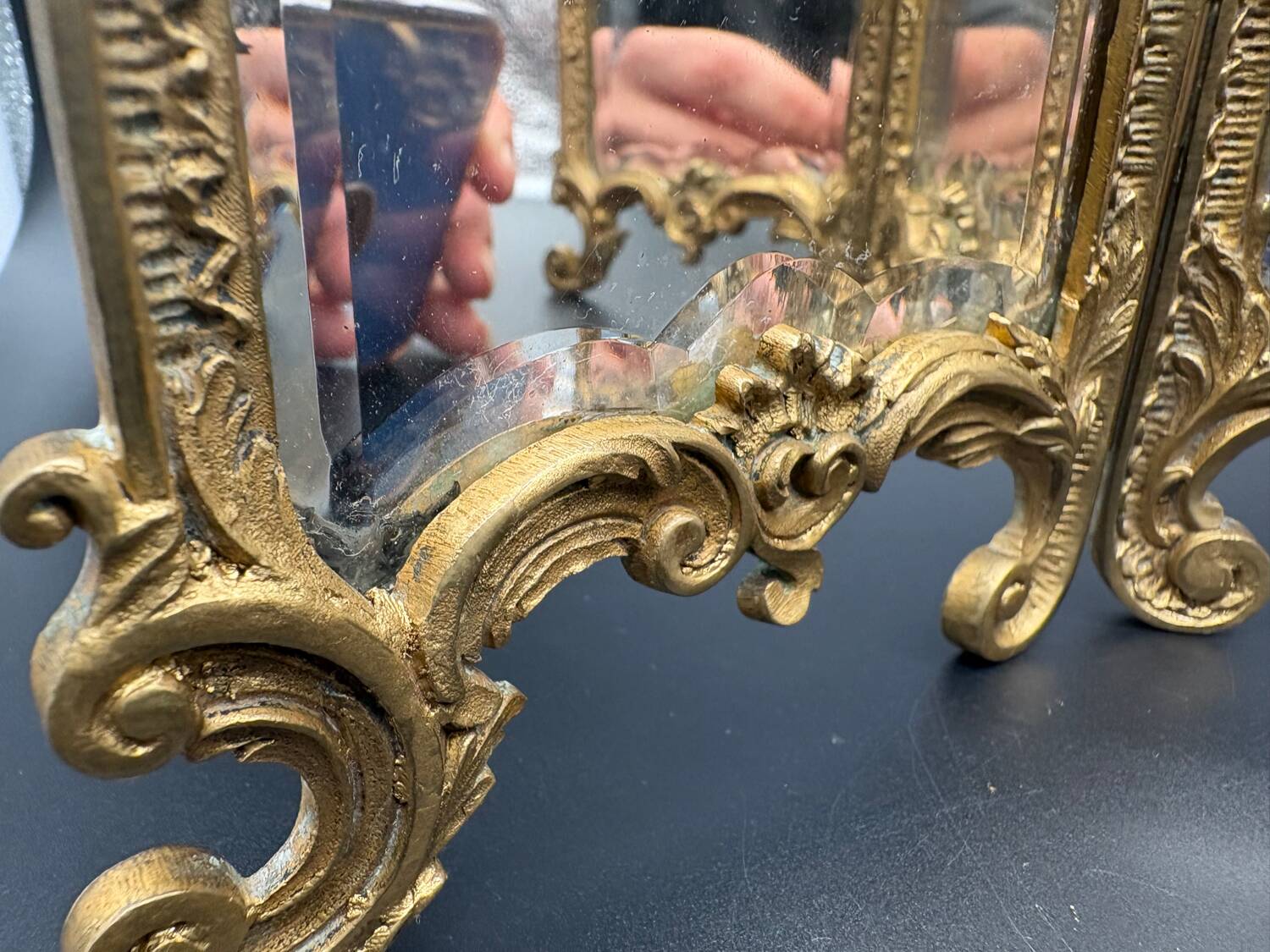 Miroir Triptyque, Bronze Doré, vers 1900.