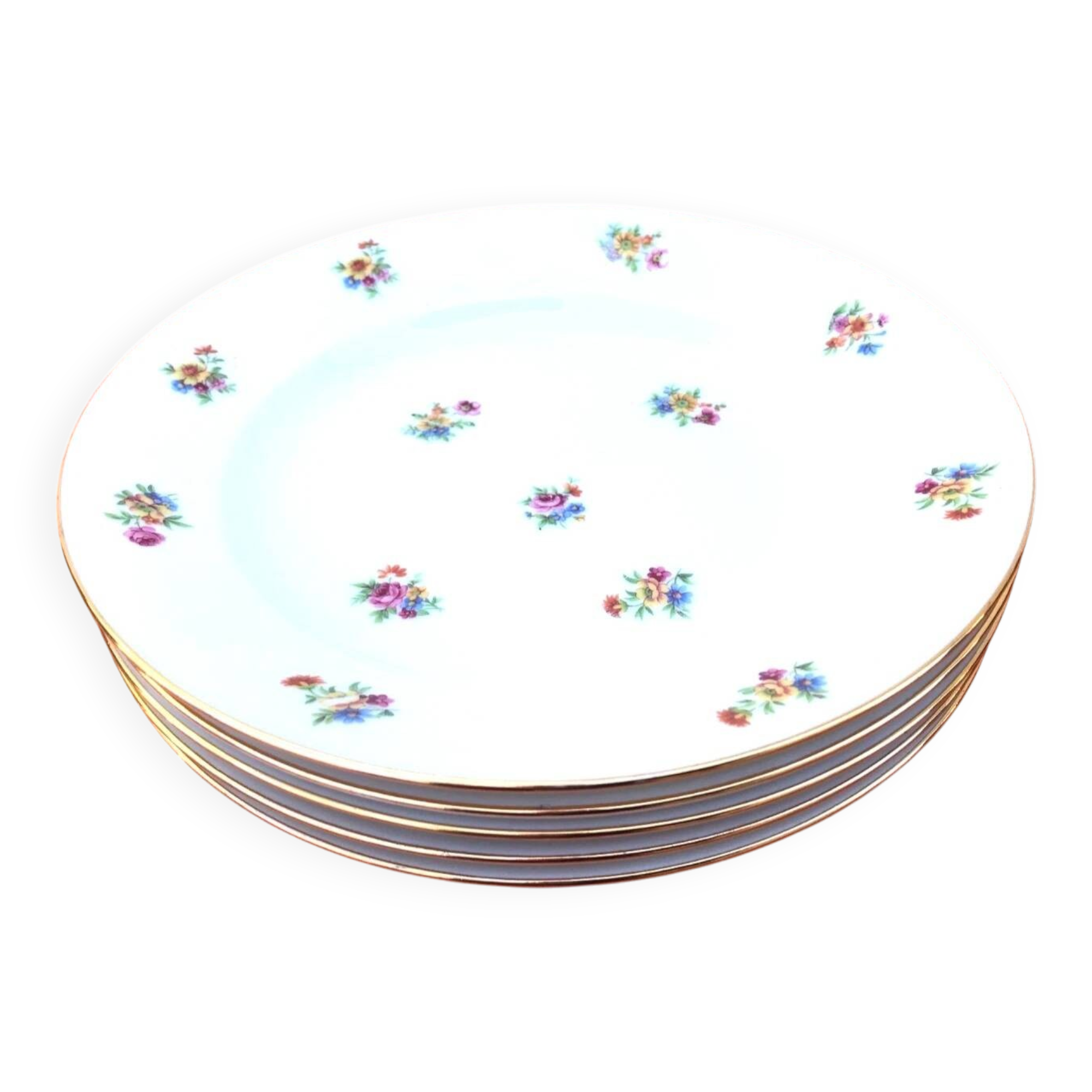 5 antique porcelain soup plates PN France