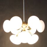 1970s Brass 9-Flamming Chandelier by Sputnik , Czechoslovakia