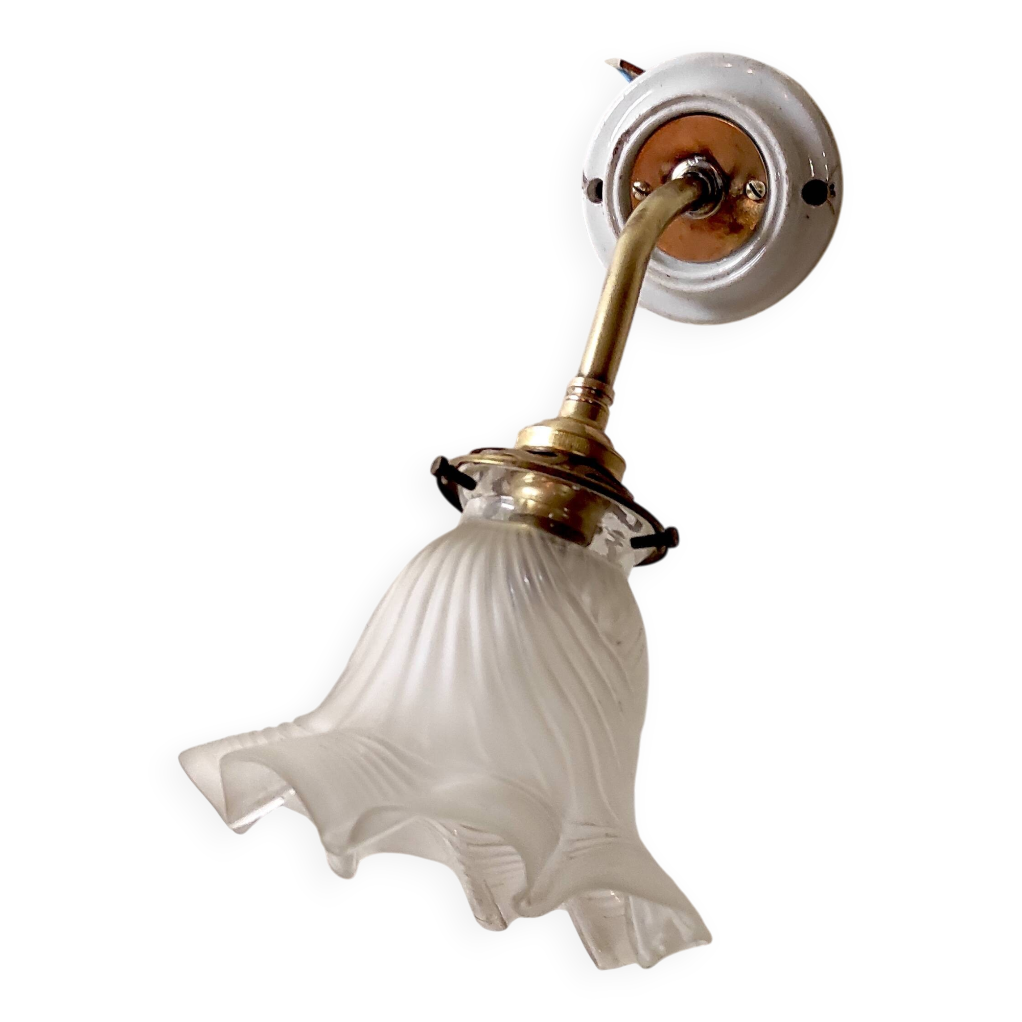 Art Deco wall sconce in porcelain, brass and crystal - early 20th century