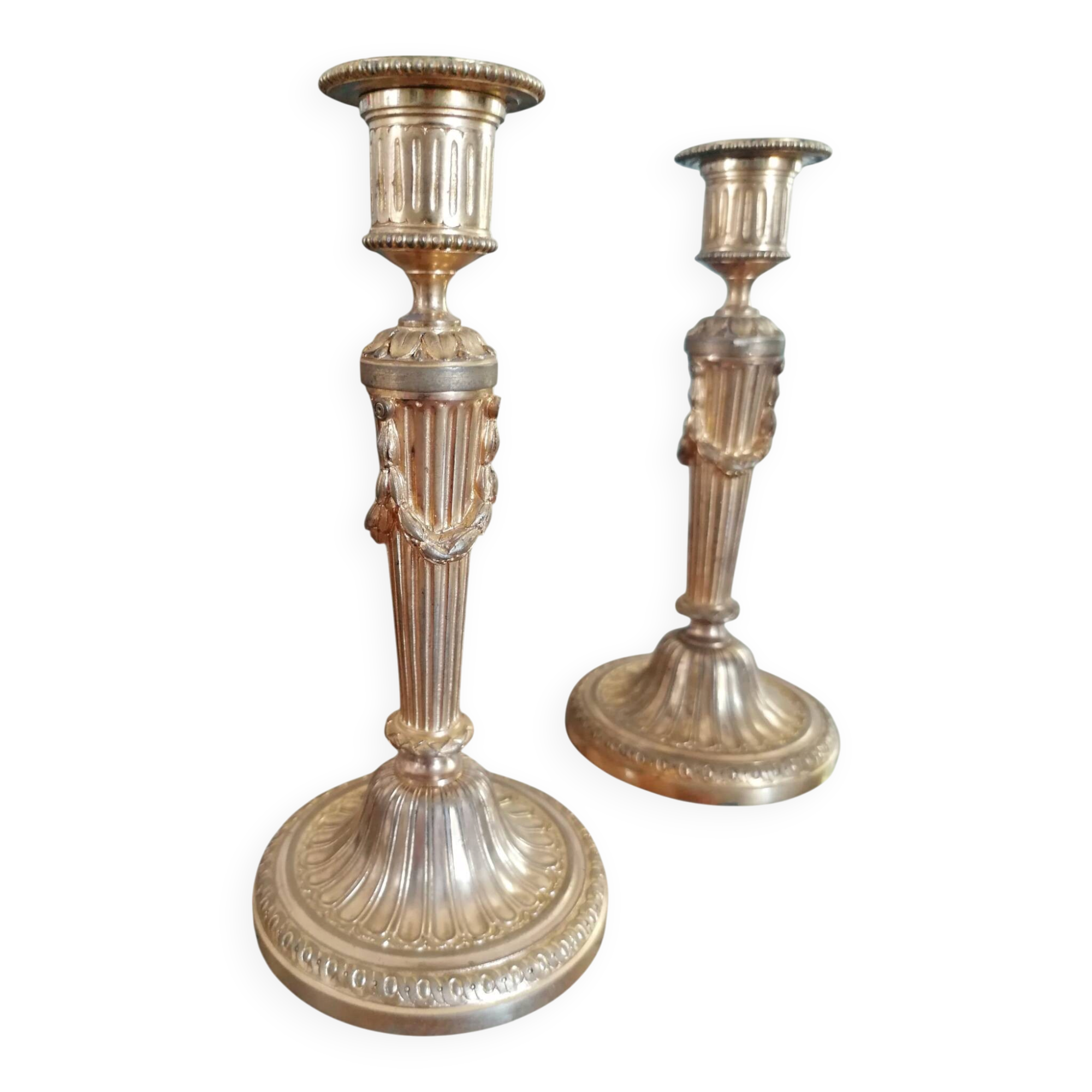 Pair of gilded bronze candlesticks - Louis XVI style.