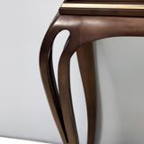 Vintage Rectangular Solid Walnut Console Table with Engraved Mirror Motif, Italy