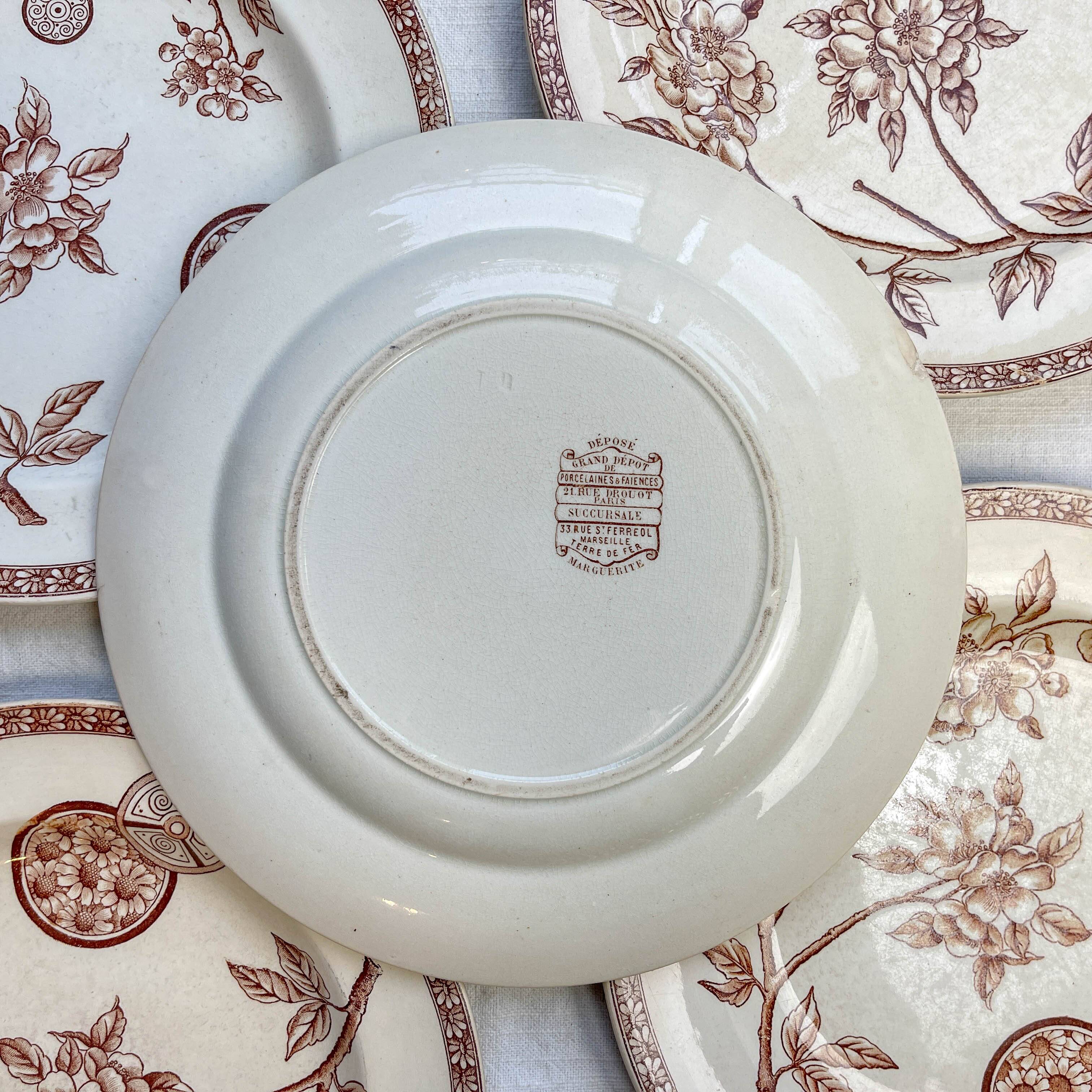 5 large old plates in brown ironstone - Grand Dépôt Paris