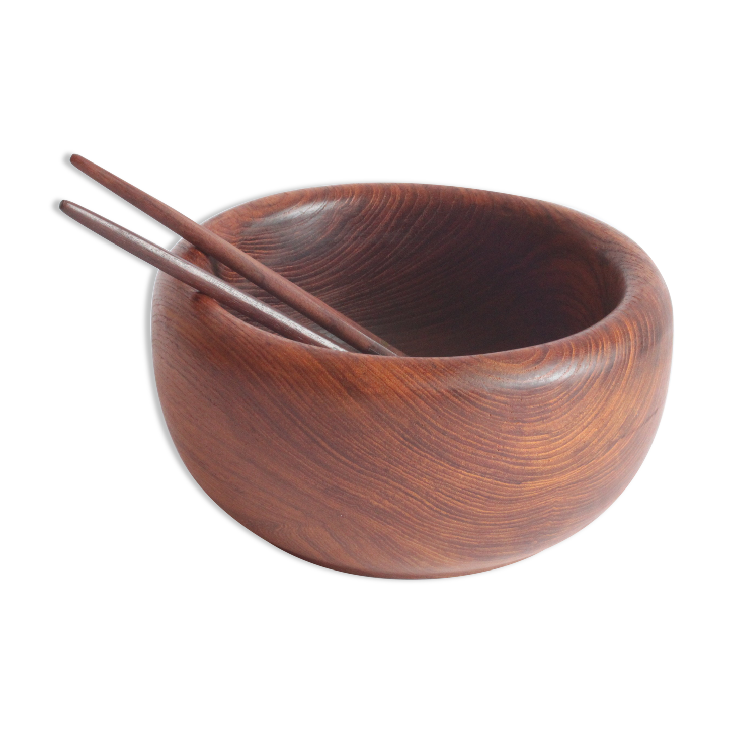 Solid teak wooden bowl and salad spoons, 1960