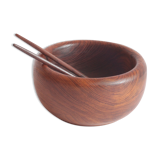 Solid teak wooden bowl and salad spoons, 1960
