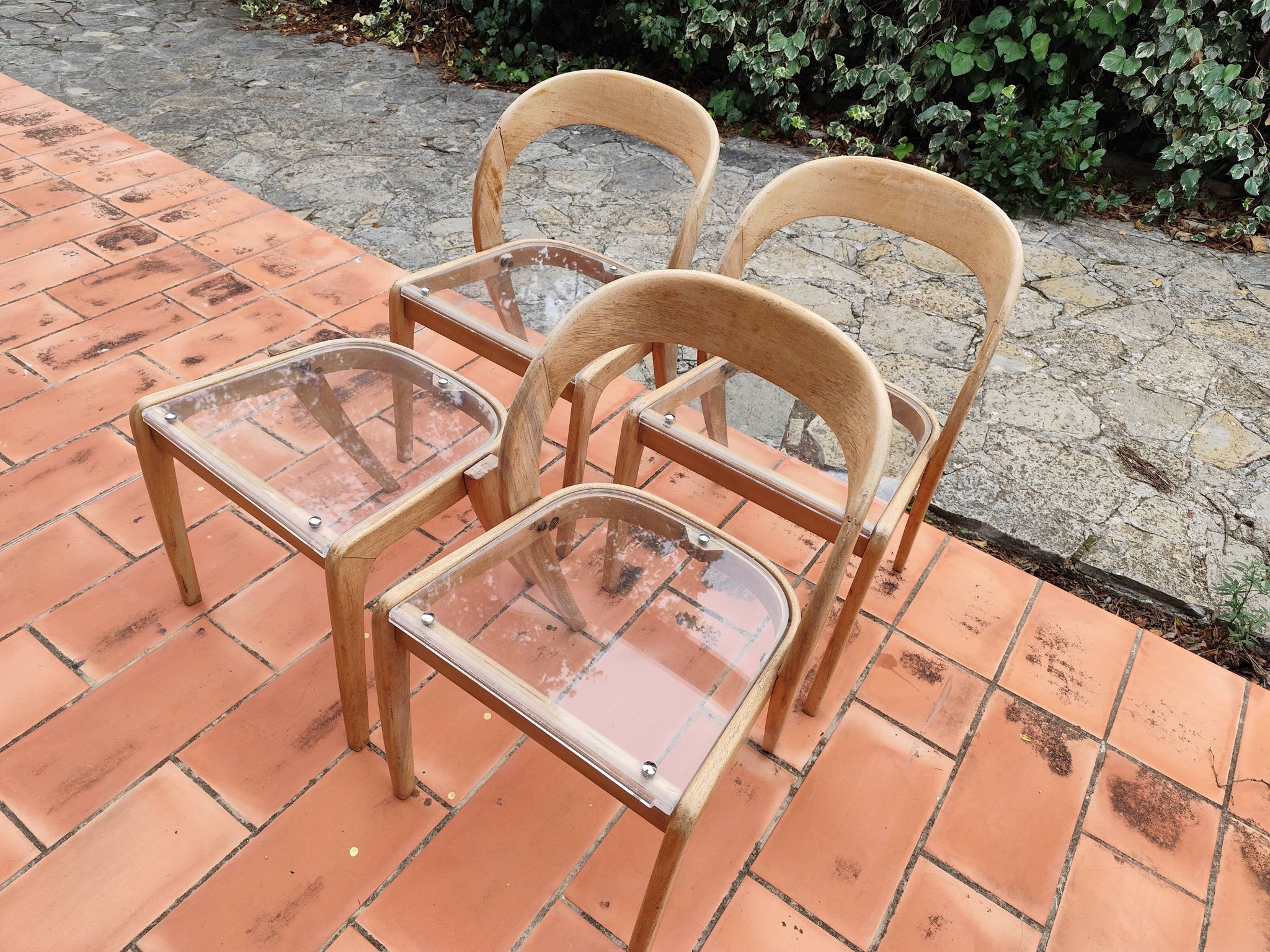 Set of 3 chairs + 1 stool baumann model gondole light oak reinterpreted