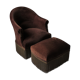 Fauteuil crapaud  & ottoman vintage velours brun profond