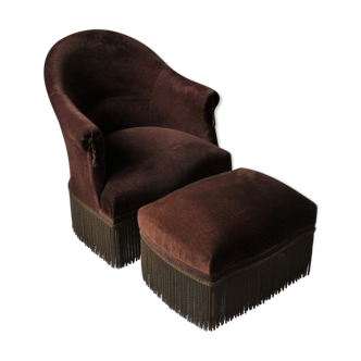 Toad armchair & ottoman vintage deep brown Velvet