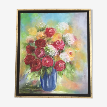 Tableau huile sur toile « bouquet » 55 x 46 cm