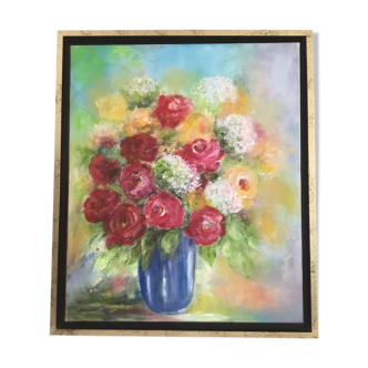 Tableau huile sur toile « bouquet » 55 x 46 cm