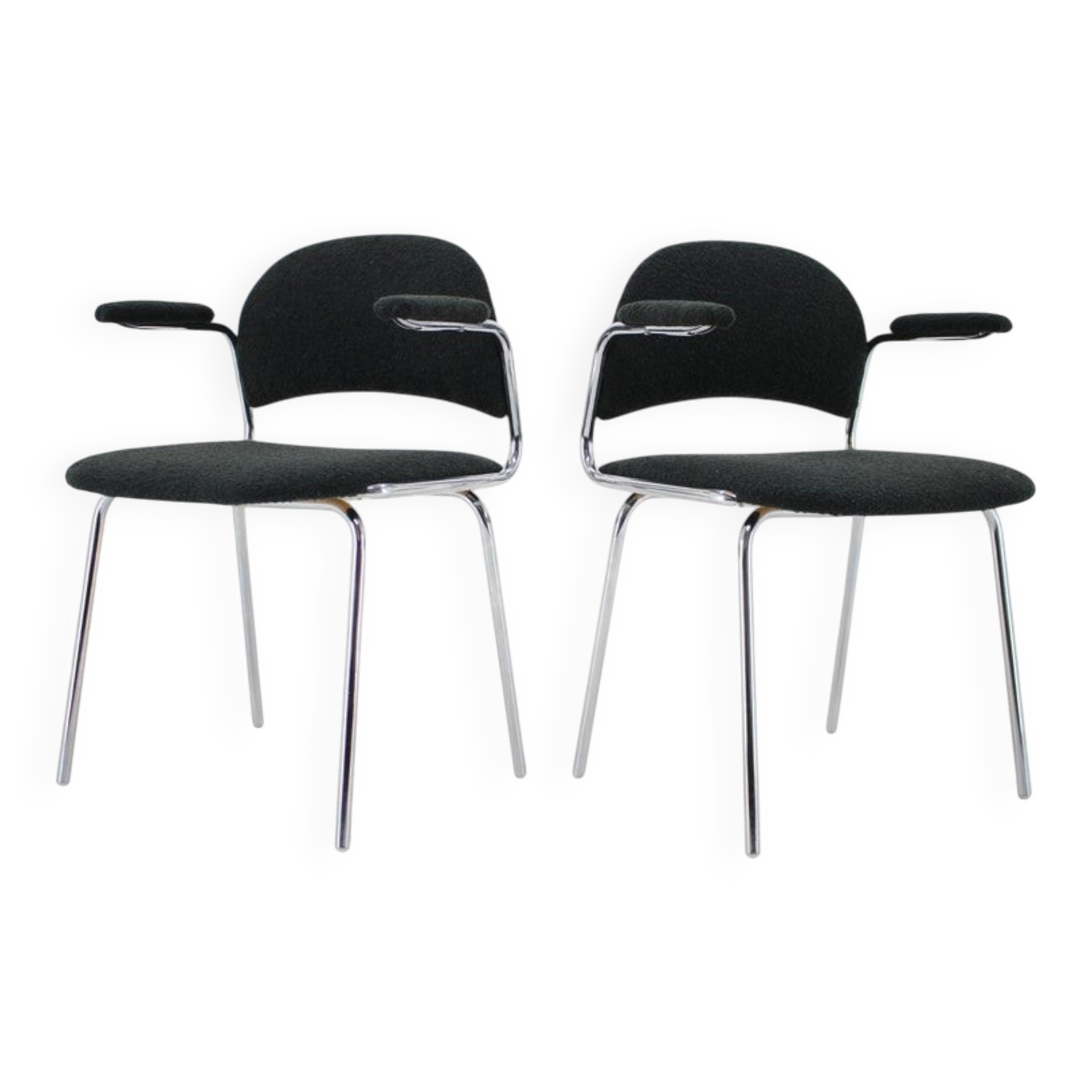 Paire de fauteuils tchèques en acier chromé tubulaire et tissu bouclé, années 1970