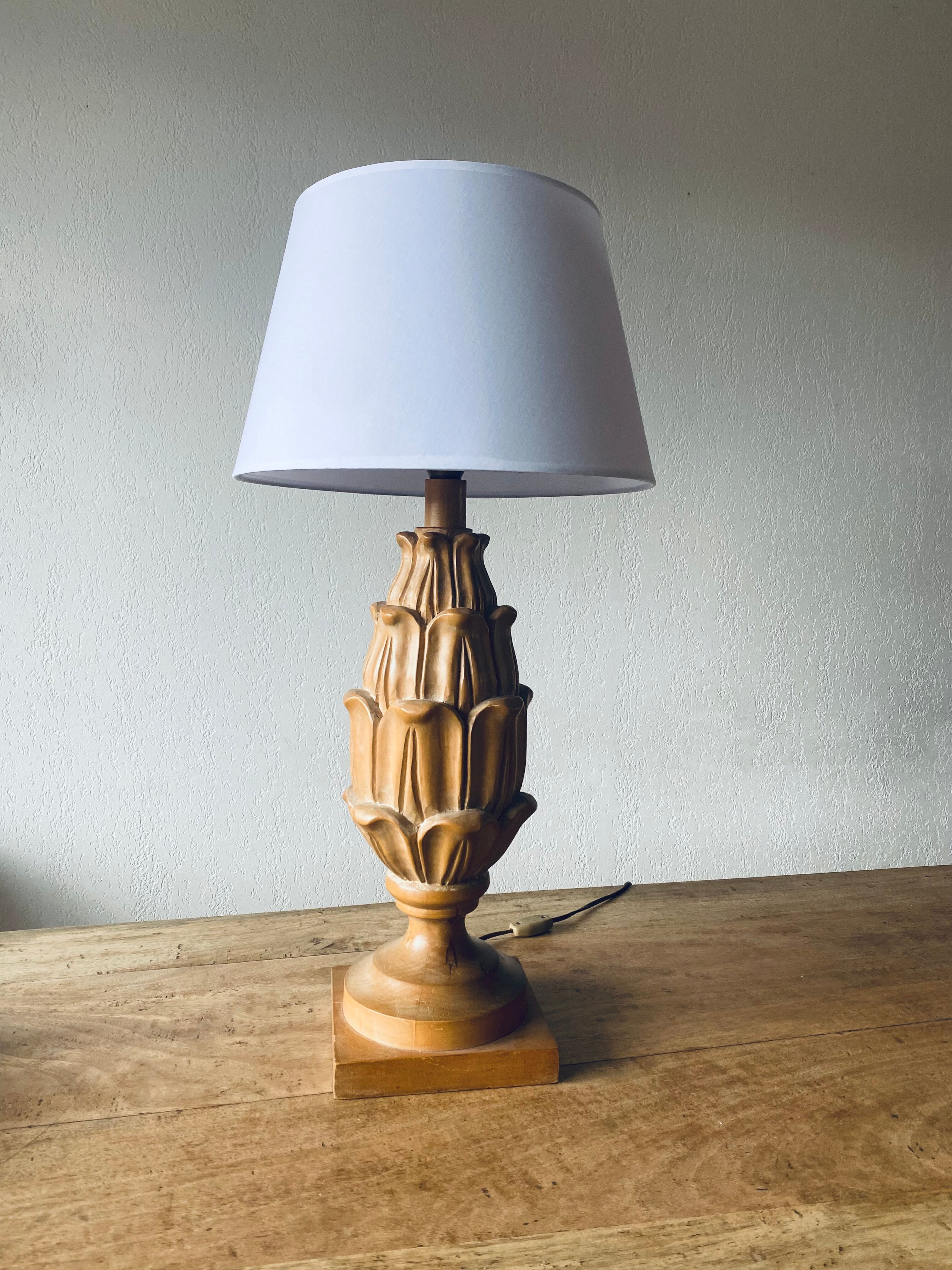 Large carved wooden lamp