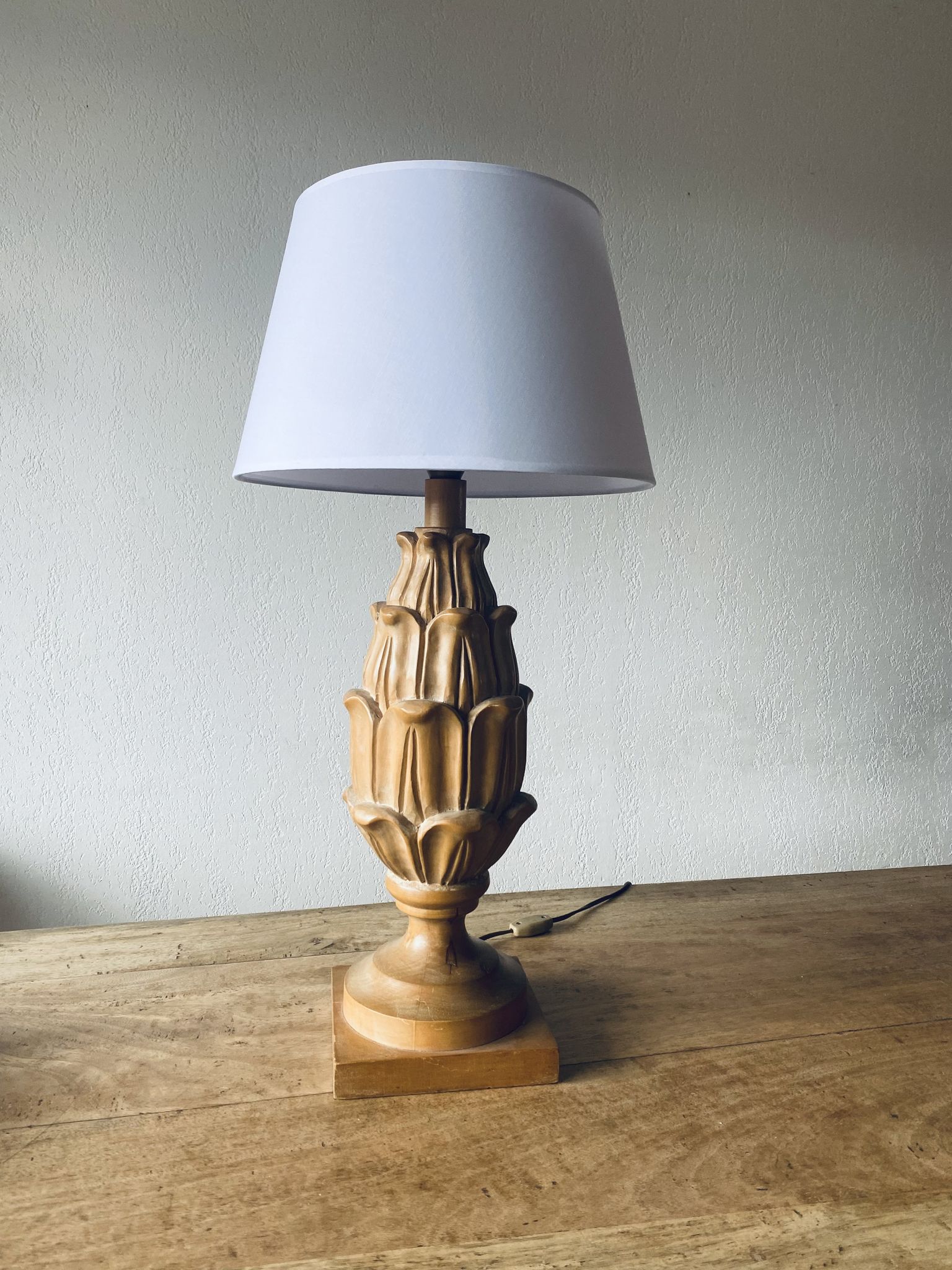 Large carved wooden lamp