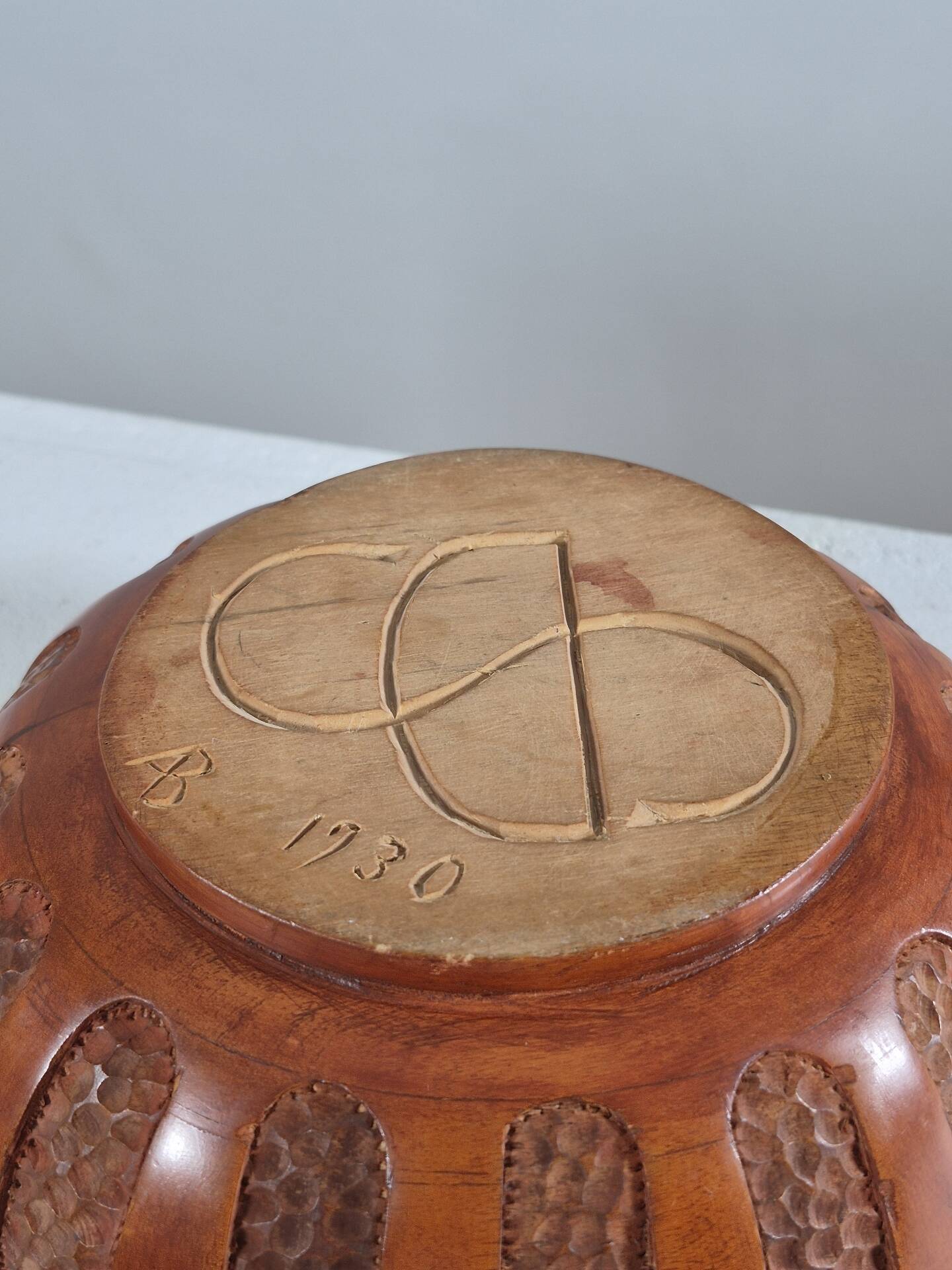 Antique hand carved signed folk art bowl 1930