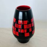 Piriform vase in red and black ceramic by Elchinger, France 1960s