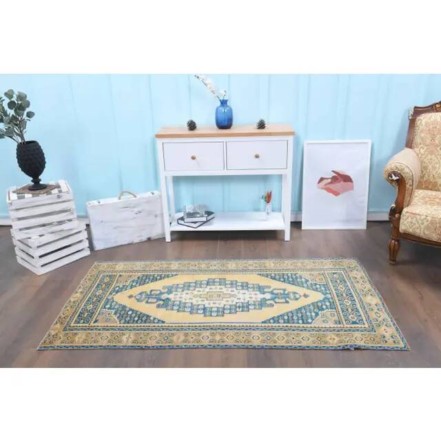 Vintage Turkish Oushak Handmade Wool Cotton Orange Area Rug 95x188