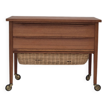 1970s, Danish chest of drawers, teak wood, rattan, original condition.