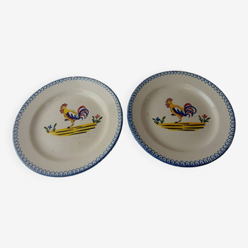 Pair of plates with rooster decor, Cocorico, in ceramic by Saint Clément