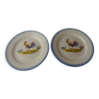 Pair of plates with rooster decor, Cocorico, in ceramic by Saint Clément