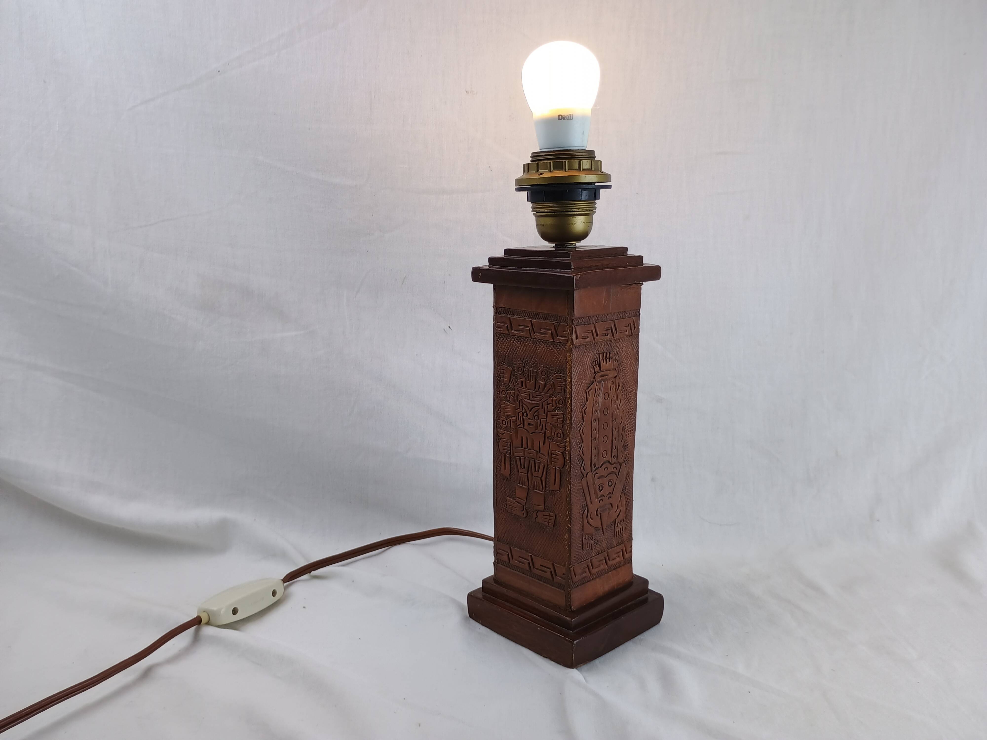 Angel L. Pazmino leather totem lamp 1960 Aztec patterns Style Furniture